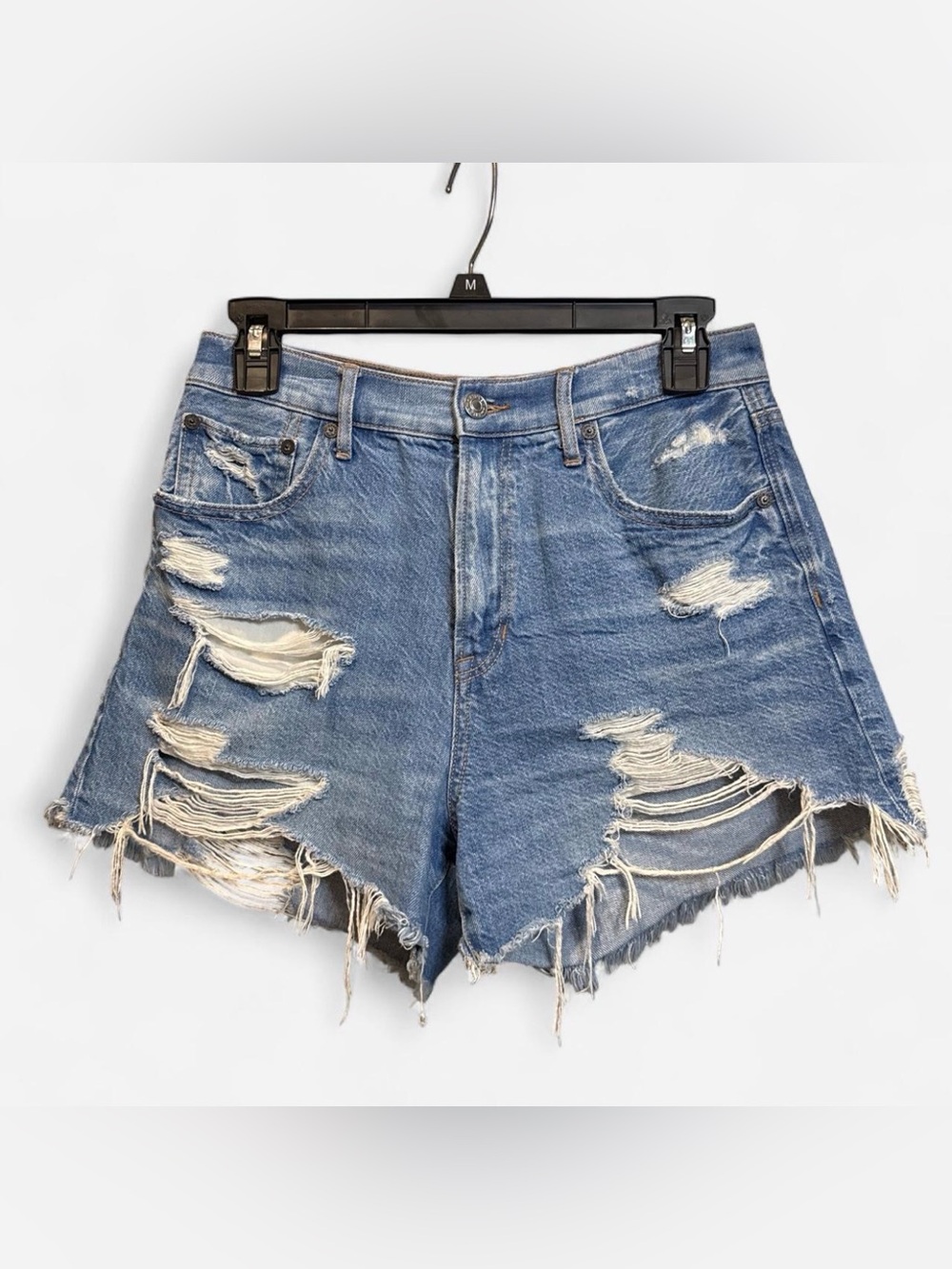 American Eagle Distressed Boyfriend High-Rise Denim Shorts - Blue